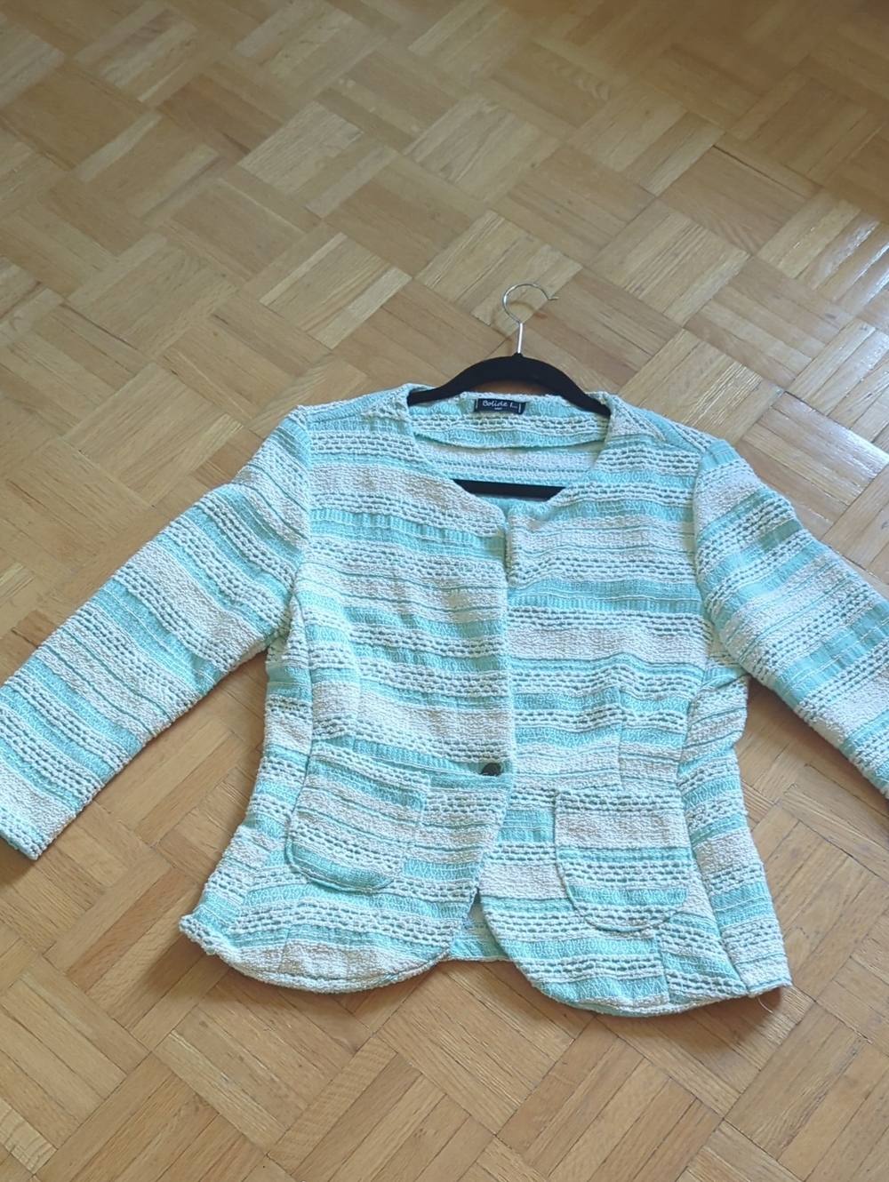 Mint & Cream Textured Cropped Blazer